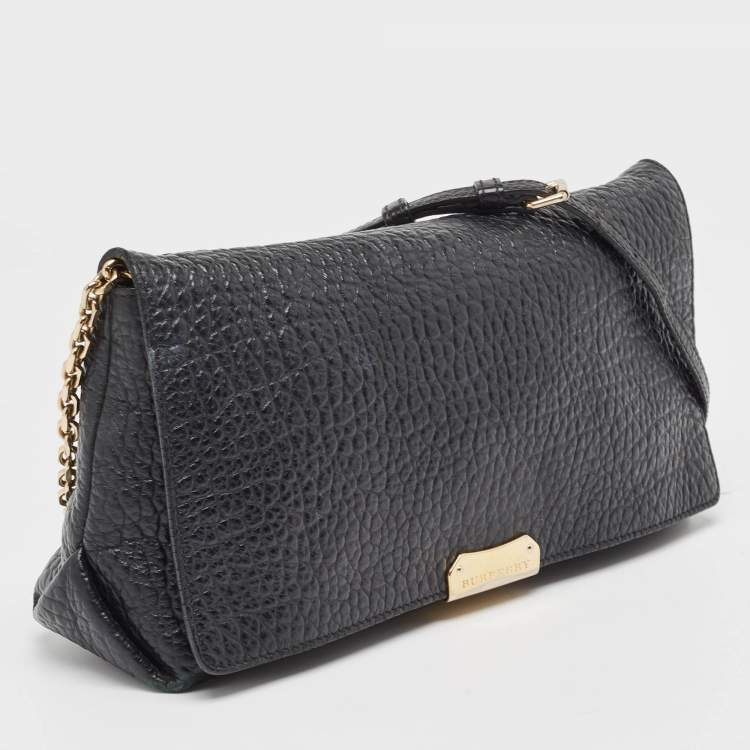 Pre Owned Burberry Black Pebbled Leather Mildenhall Shoulder Bag