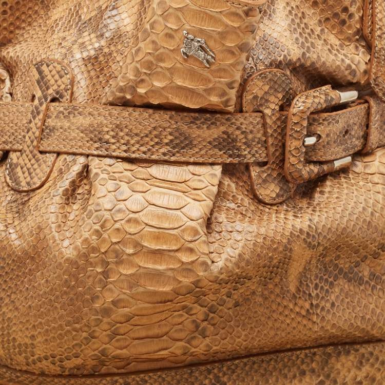 Pre Owned Burberry Beige Python Buckle Hobo
