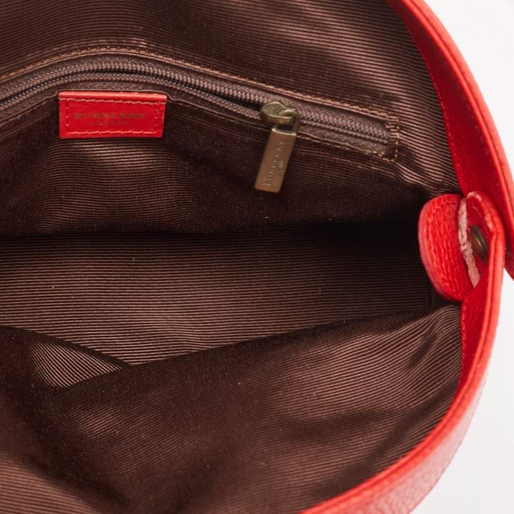 Pre Owned Burberry Red Check Embossed Leather Frame Satchel