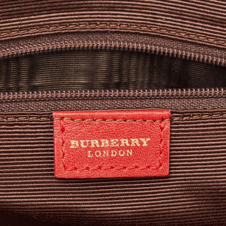 Pre Owned Burberry Red Check Embossed Leather Frame Satchel