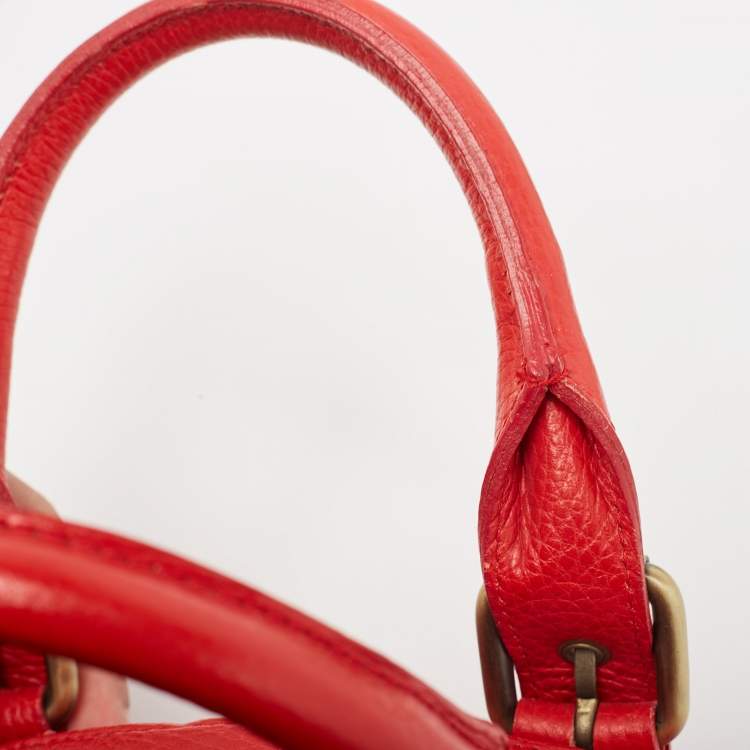 Pre Owned Burberry Red Check Embossed Leather Frame Satchel