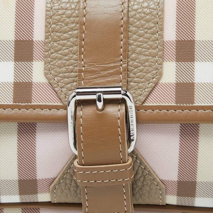 Pre Owned Burberry Pink/Beige House Check PVC and Leather Buckle Flap Wristlet Clutch