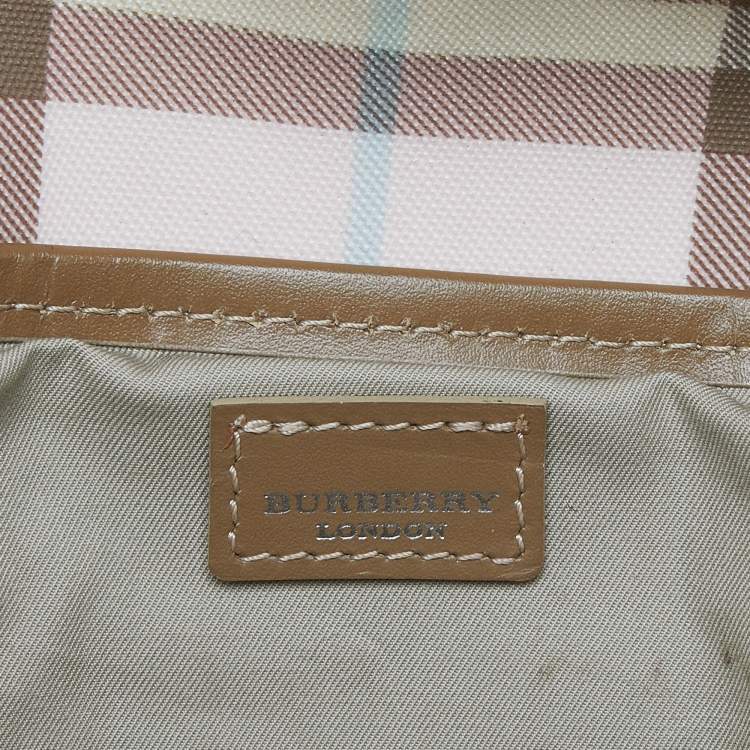 Pre Owned Burberry Pink/Beige House Check PVC and Leather Buckle Flap Wristlet Clutch