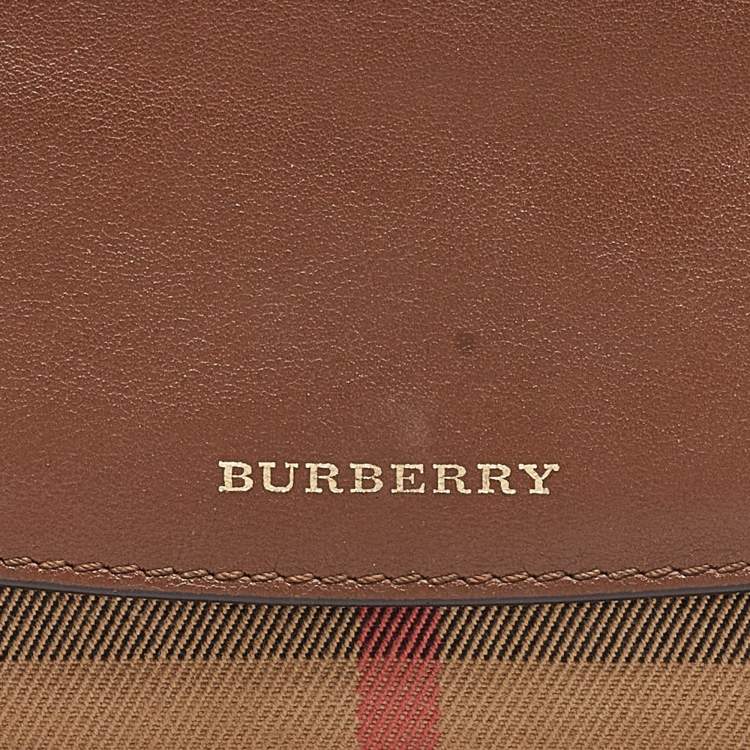 Pre Owned Burberry Brown/Beige House Check Canvas and Leather Flap Continental Wallet