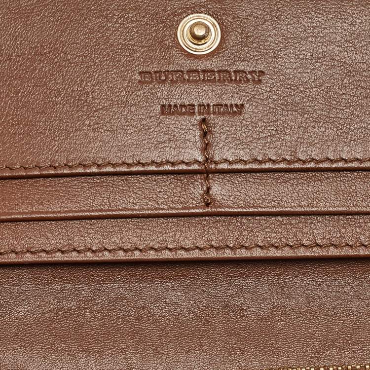 Pre Owned Burberry Brown/Beige House Check Canvas and Leather Flap Continental Wallet