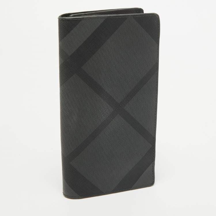 Pre Owned Burberry Black Check Coated Canvas Bifold Long Wallet
