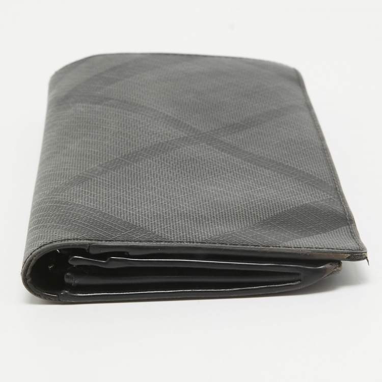 Pre Owned Burberry Black Check Coated Canvas Bifold Long Wallet