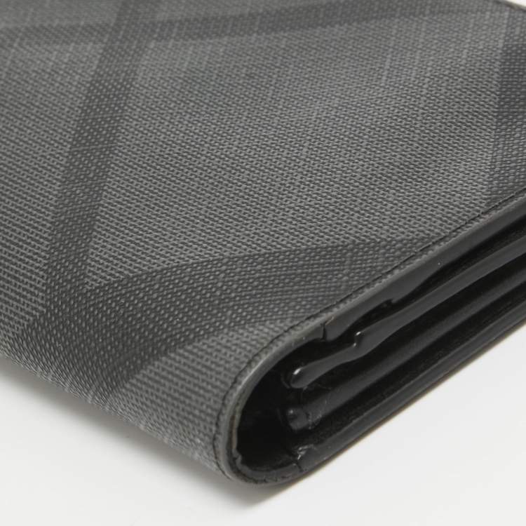 Pre Owned Burberry Black Check Coated Canvas Bifold Long Wallet