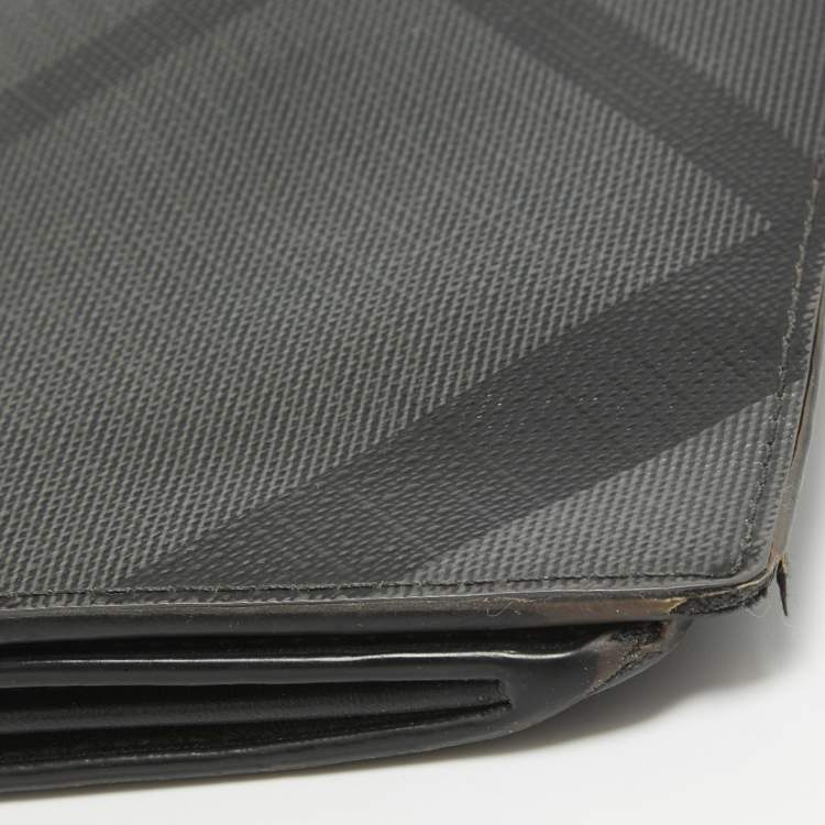 Pre Owned Burberry Black Check Coated Canvas Bifold Long Wallet