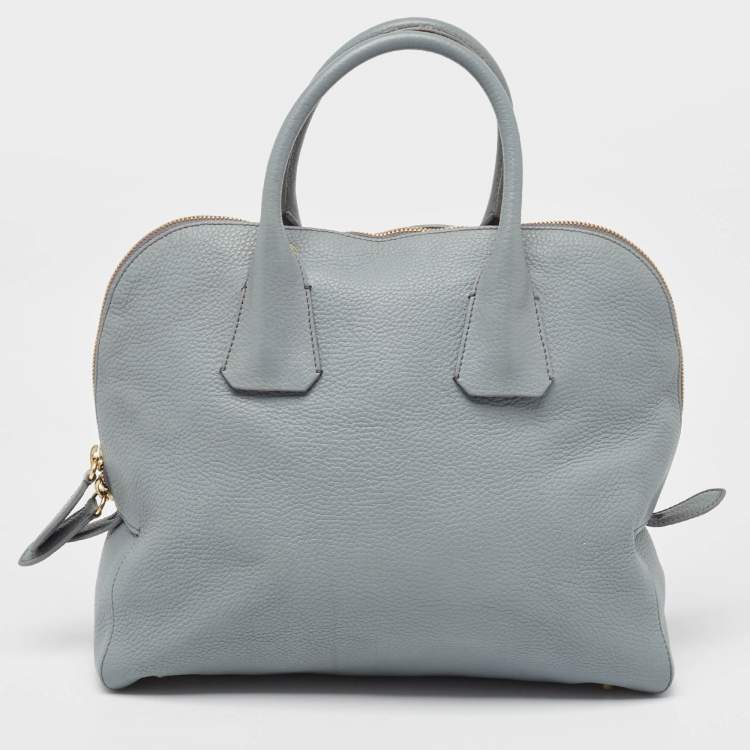 Pre Owned Burberry Light Blue Leather Greenwood Satchel