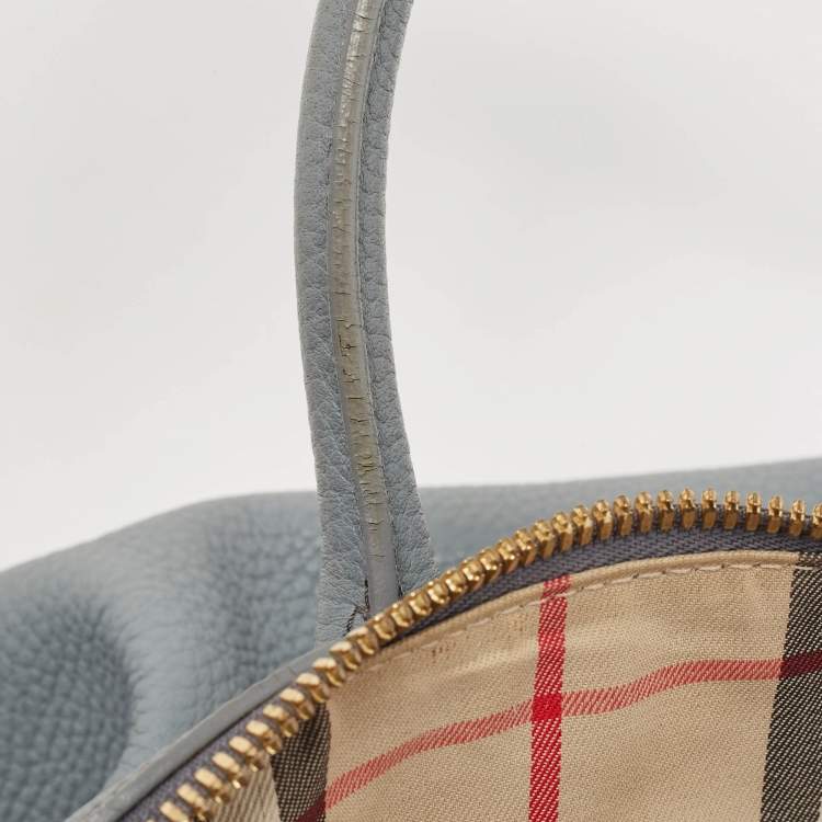 Pre Owned Burberry Light Blue Leather Greenwood Satchel