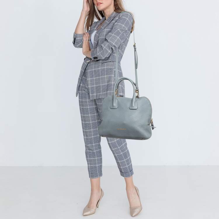 Pre Owned Burberry Light Blue Leather Greenwood Satchel
