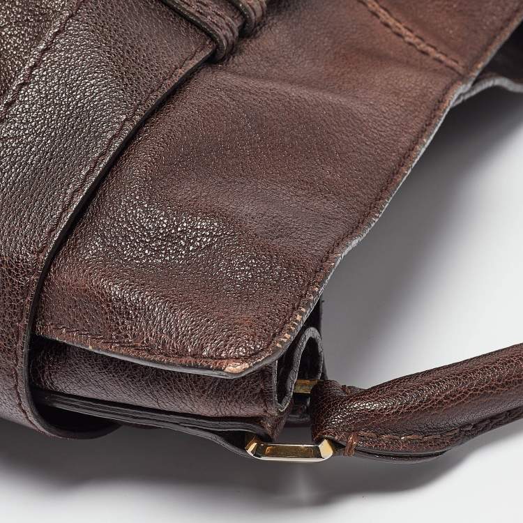 Pre Owned Burberry Dark Brown Leather Lambeth Hobo