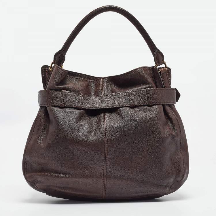 Pre Owned Burberry Dark Brown Leather Lambeth Hobo