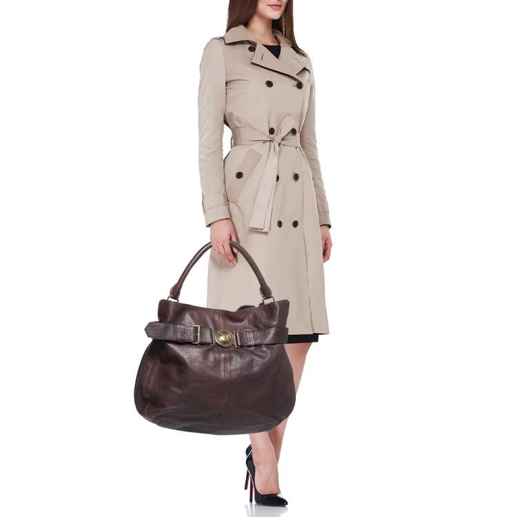 Pre Owned Burberry Dark Brown Leather Lambeth Hobo