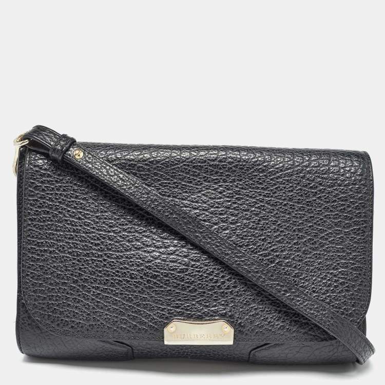 Pre Owned Burberry Black Grain Leather Heritage Crossbody Bag