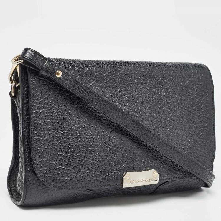Pre Owned Burberry Black Grain Leather Heritage Crossbody Bag