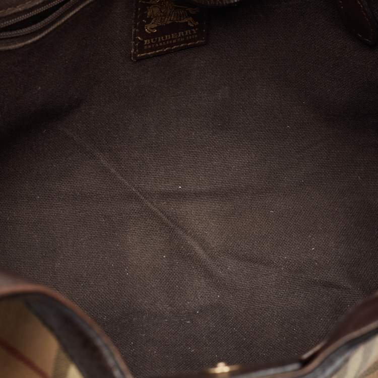 Pre Owned Burberry Brown/Beige Haymarket Check Coated Canvas Tassel Satchel