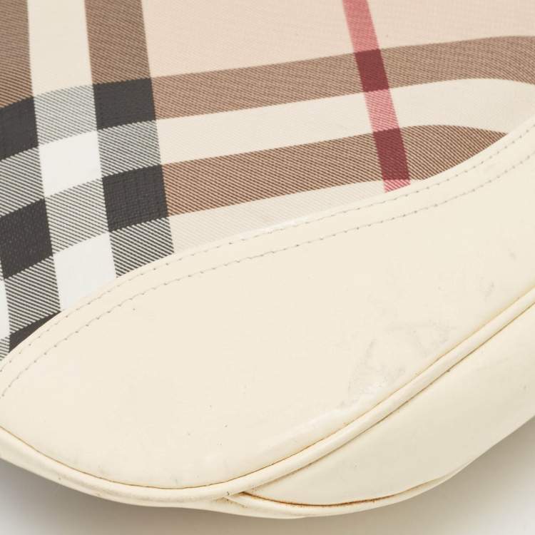 Pre Owned Burberry White/Beige Nova Check PVC and Patent Leather Brooke Hobo
