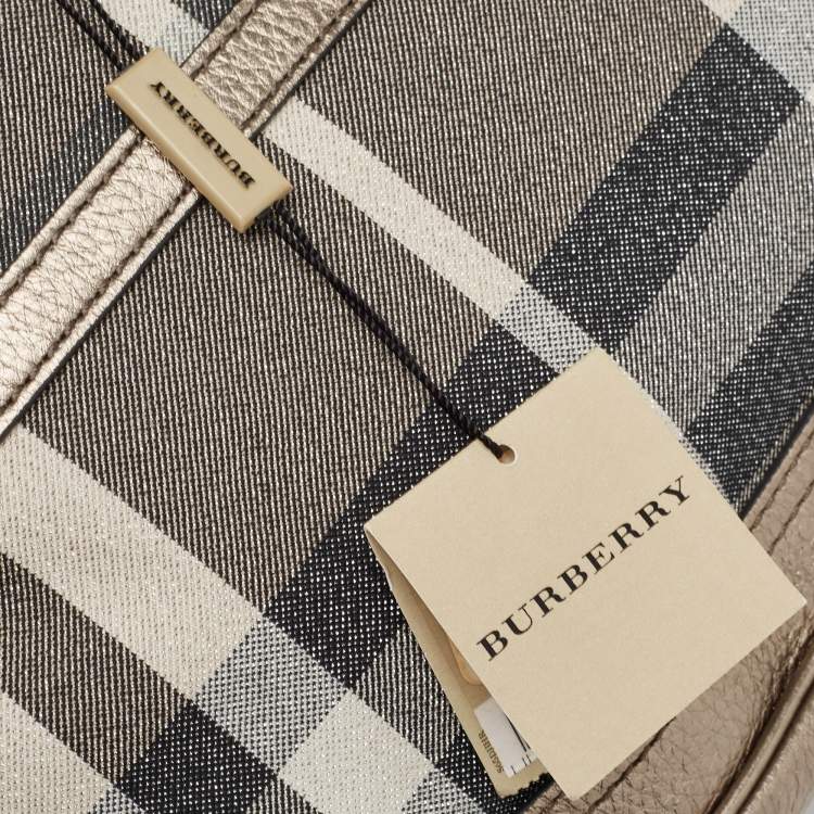 Pre Owned Burberry Grey Smoke Check Shimmer Fabric and Leather Brooke Hobo