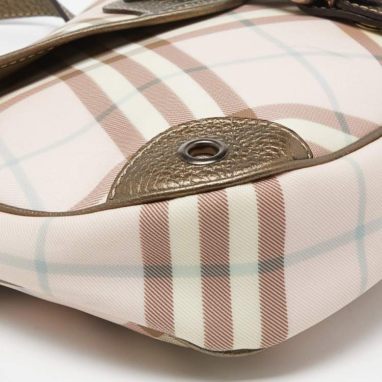 Pre Owned Burberry Pink/Metallic House Check PVC and Leather Buckle Flap Hobo