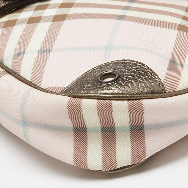 Pre Owned Burberry Pink/Metallic House Check PVC and Leather Buckle Flap Hobo