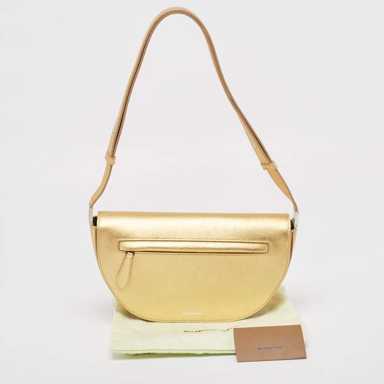 Pre Owned Burberry Gold Leather Small Olympia Shoulder Bag