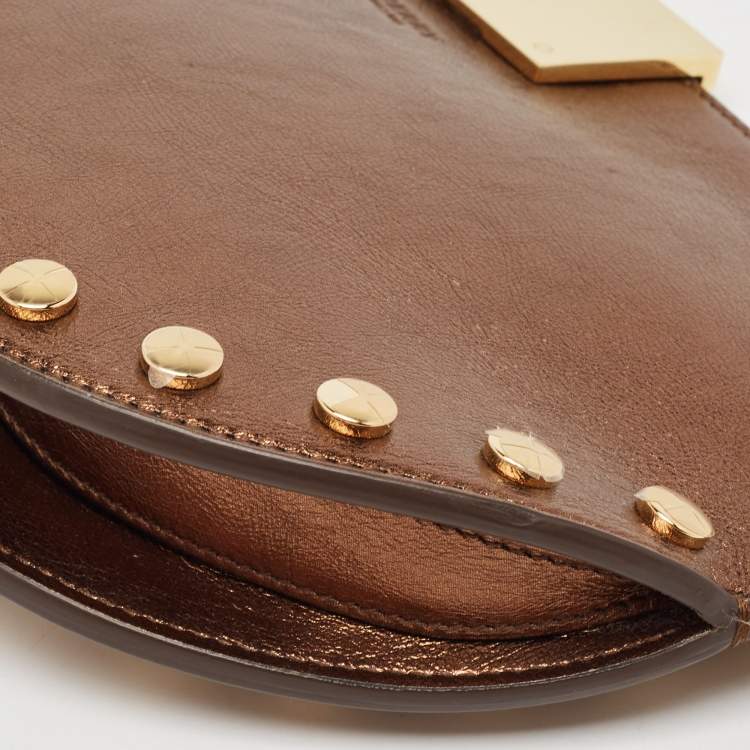 Pre Owned Burberry Bronze Leather Studded Olympia Clutch