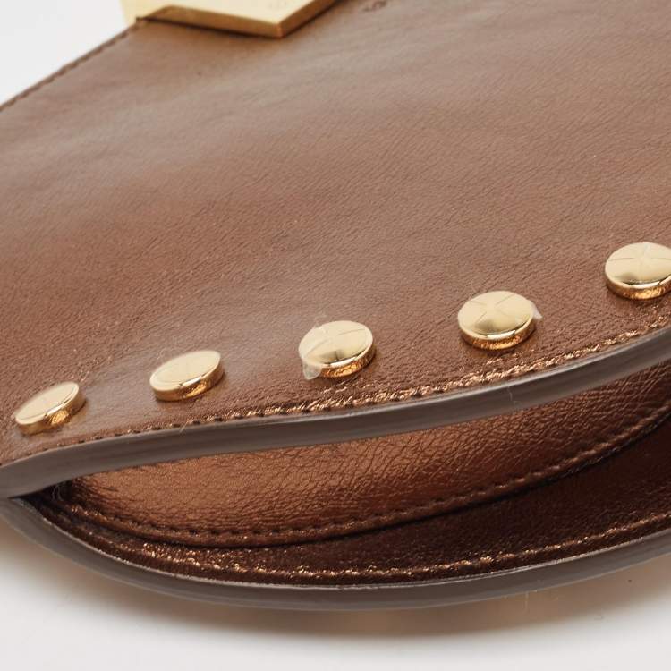 Pre Owned Burberry Bronze Leather Studded Olympia Clutch