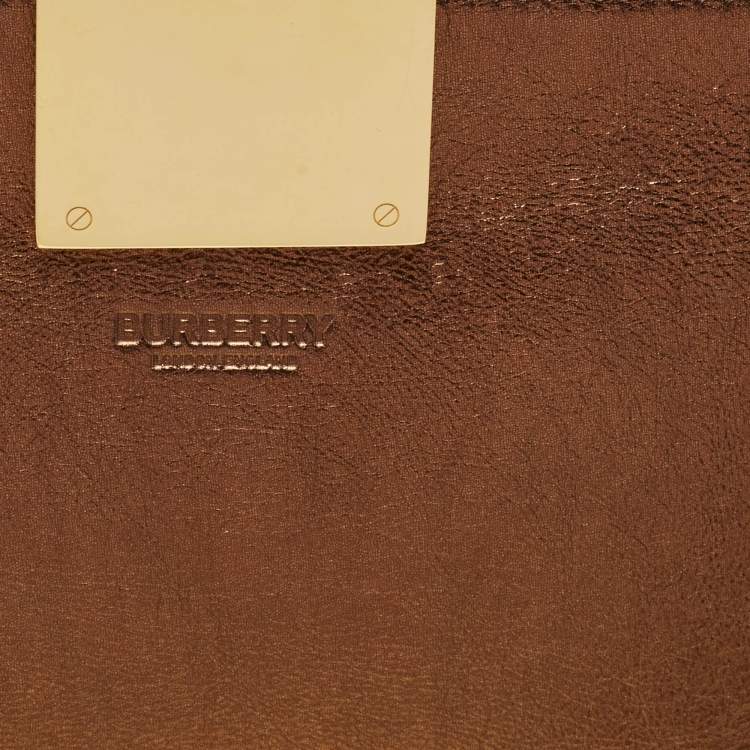 Pre Owned Burberry Bronze Leather Studded Olympia Clutch