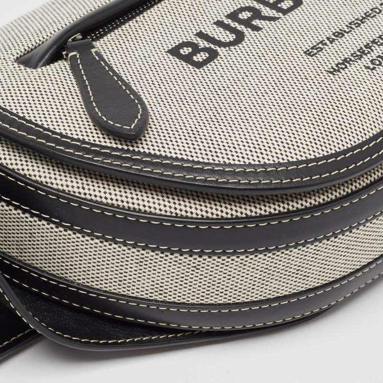 Pre Owned Burberry Black/White Canvas and Leather Small Olympia Bumbag