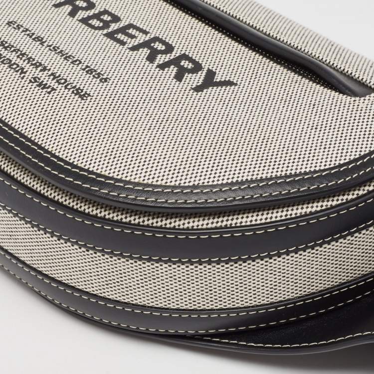 Pre Owned Burberry Black/White Canvas and Leather Small Olympia Bumbag