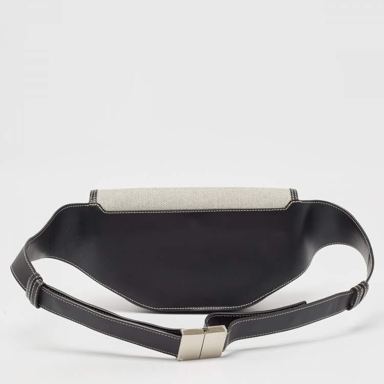 Pre Owned Burberry Black/White Canvas and Leather Small Olympia Bumbag