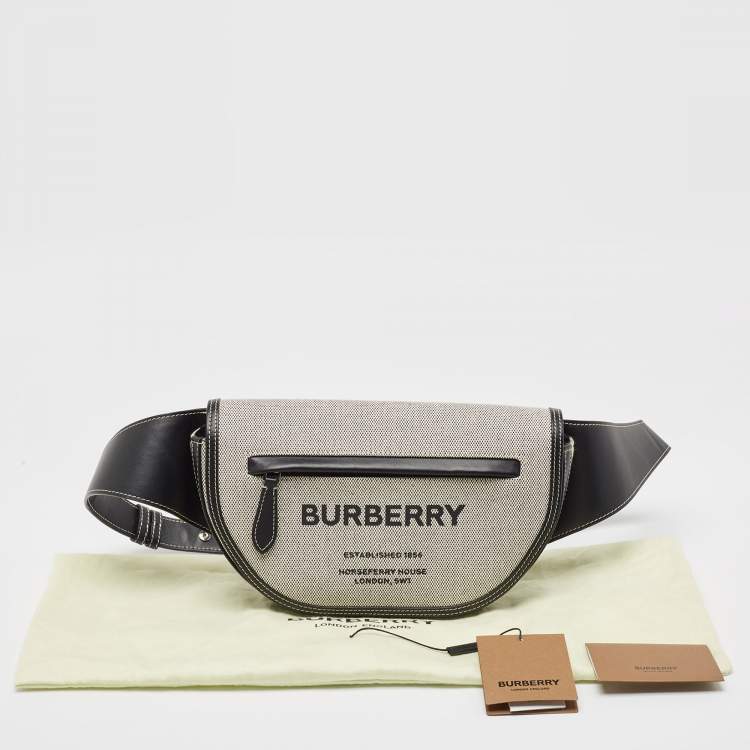 Pre Owned Burberry Black/White Canvas and Leather Small Olympia Bumbag