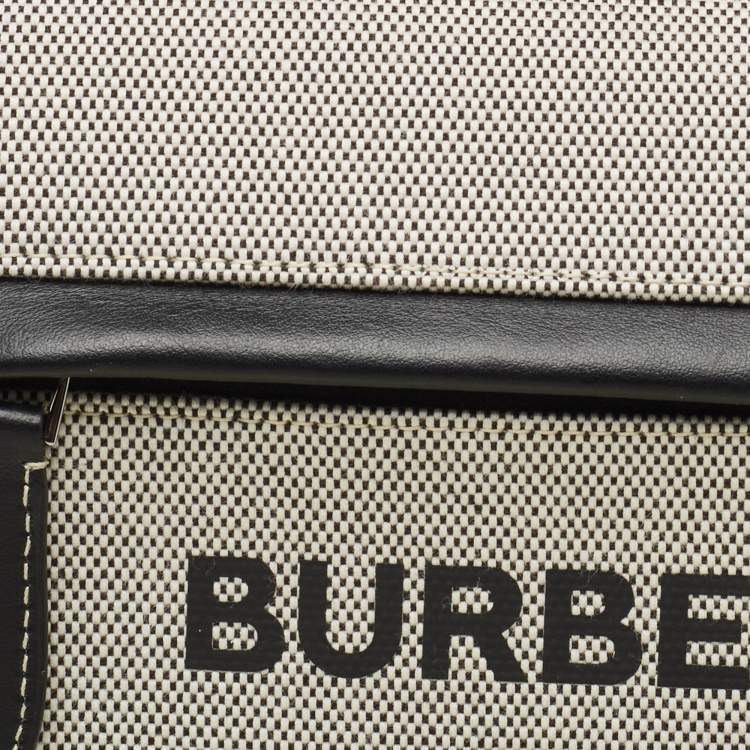 Pre Owned Burberry Black/White Canvas and Leather Small Olympia Bumbag