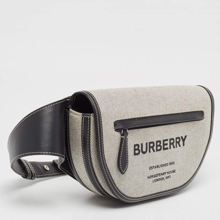 Pre Owned Burberry Black/White Canvas and Leather Small Olympia Bumbag