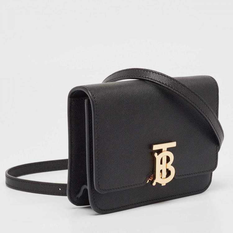 Pre Owned Burberry Black Leather Mini TB Shoulder Bag