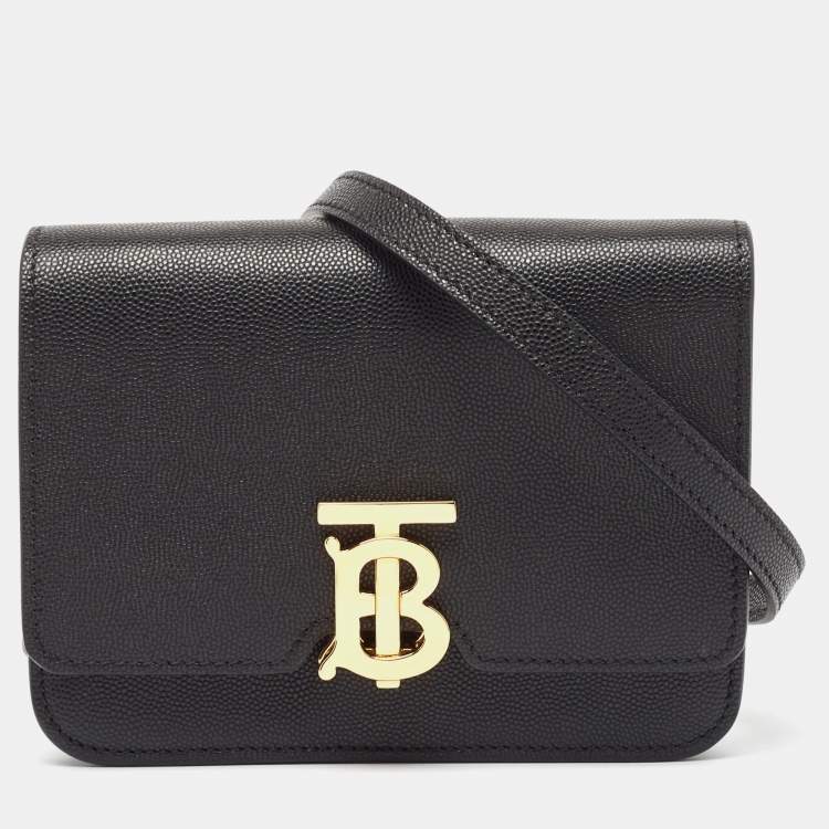 Pre Owned Burberry Black Leather Mini TB Shoulder Bag