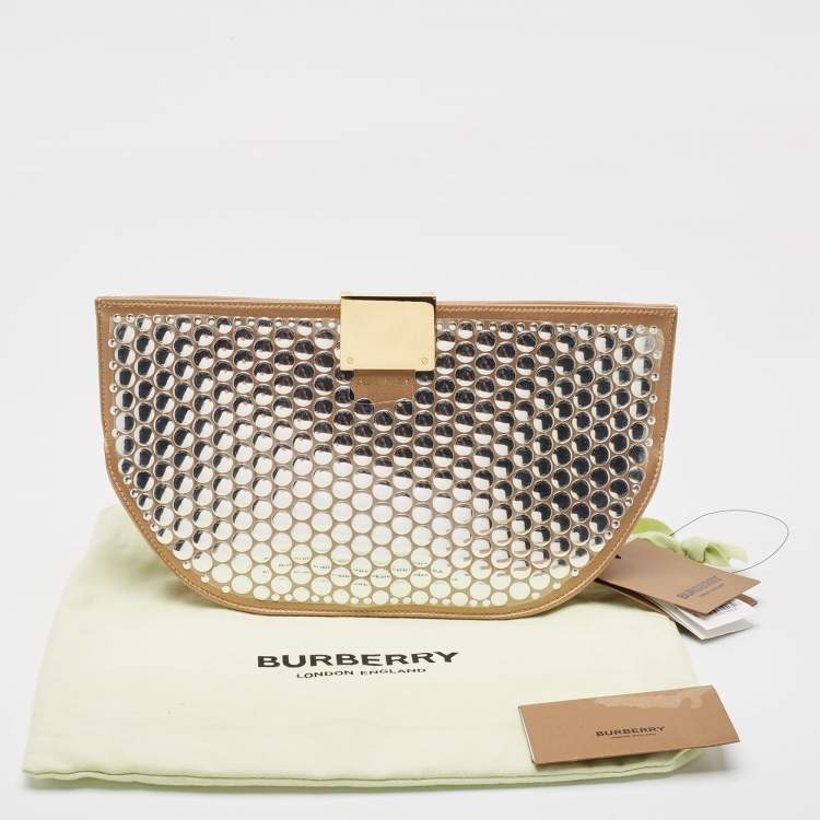 Pre Owned Burberry Beige Satin Studded Olympia Clutch