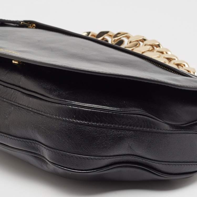 Pre Owned Burberry Black Soft Leather Medium Olympia Bag
