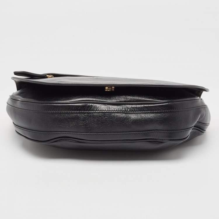 Pre Owned Burberry Black Soft Leather Medium Olympia Bag