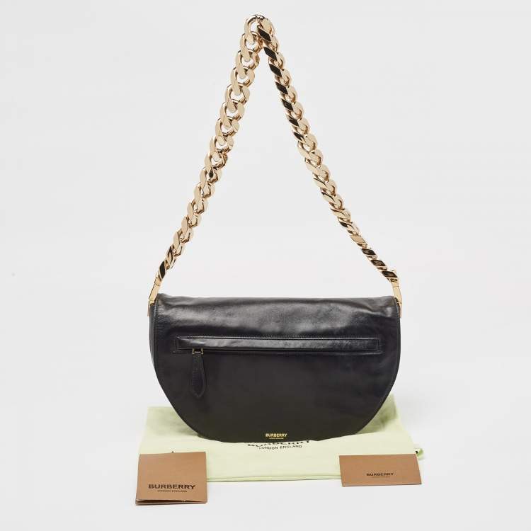 Pre Owned Burberry Black Soft Leather Medium Olympia Bag
