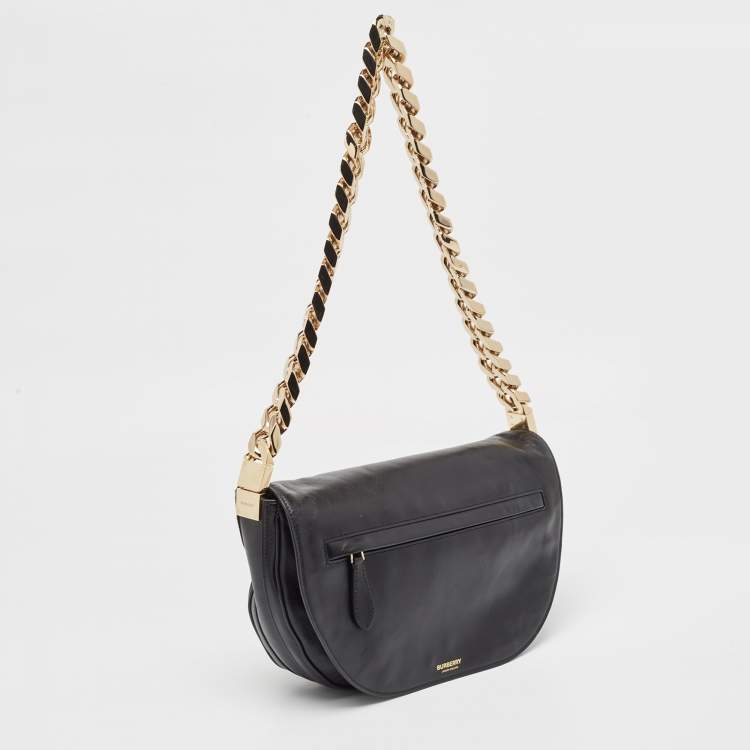 Pre Owned Burberry Black Soft Leather Medium Olympia Bag