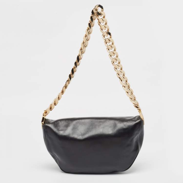 Pre Owned Burberry Black Soft Leather Medium Olympia Bag