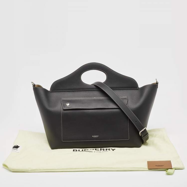 Pre Owned Burberry Black Leather Medium Soft Pocket Tote