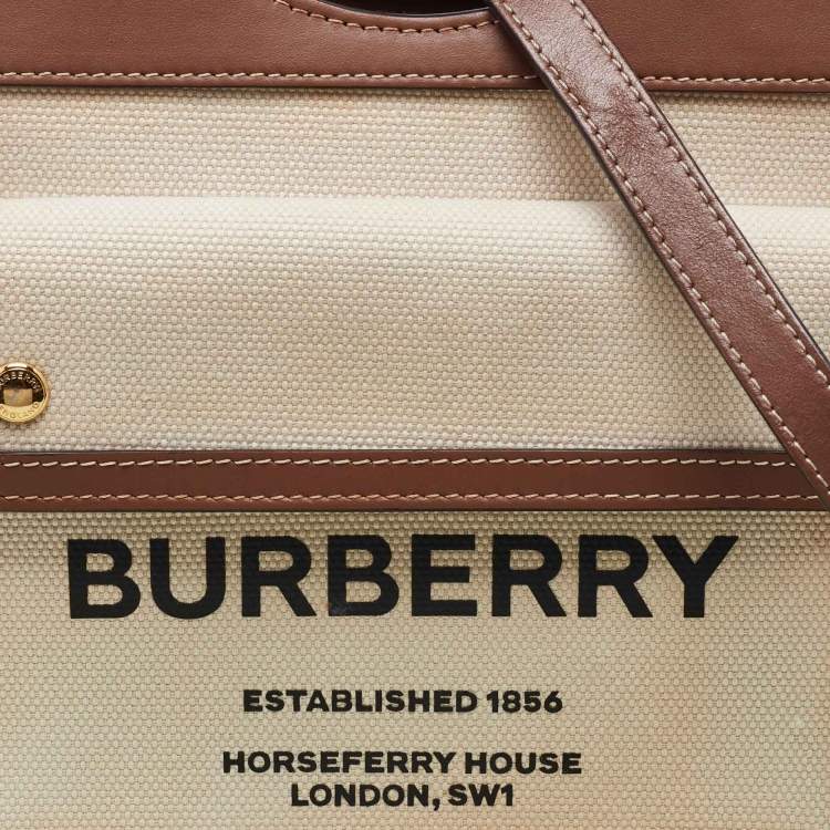 Pre Owned Burberry Beige/Brown Canvas and Leather Mini Pocket Tote