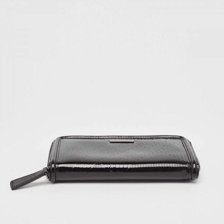 Pre Owned Burberry Black House Check Embossed Patent Leather Zip Continental Wallet
