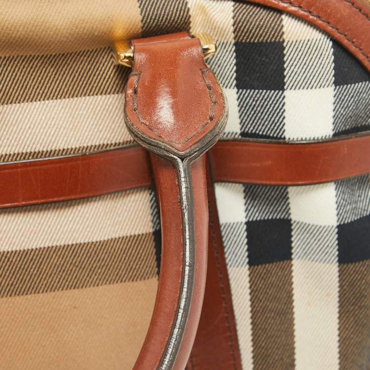 Pre Owned Burberry Brown/Beige House Check Fabric and Leather Orchard Bowler Bag