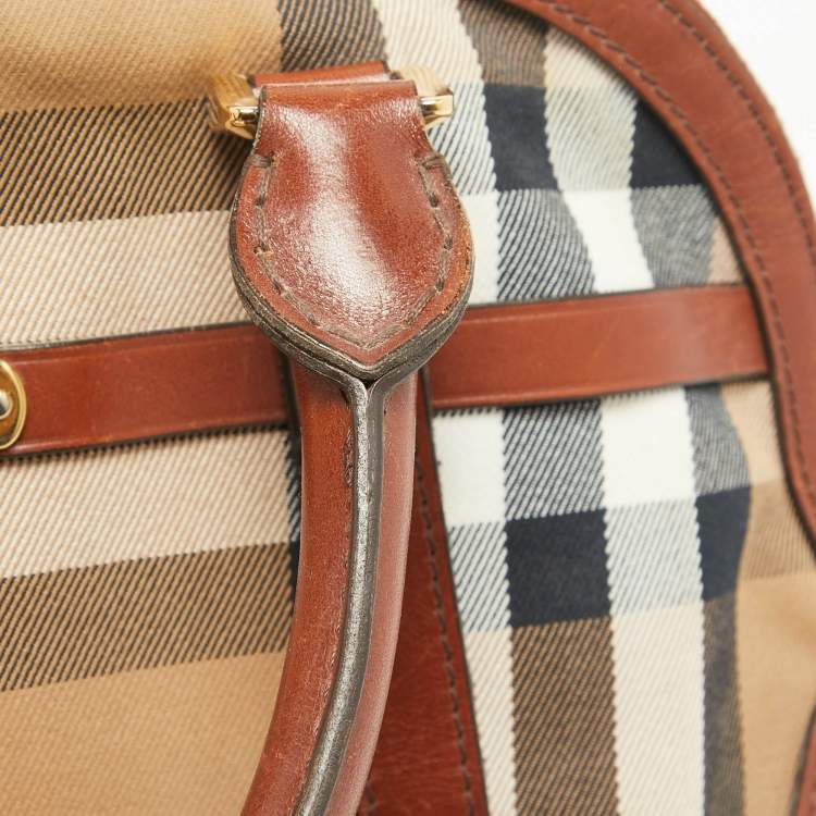 Pre Owned Burberry Brown/Beige House Check Fabric and Leather Orchard Bowler Bag