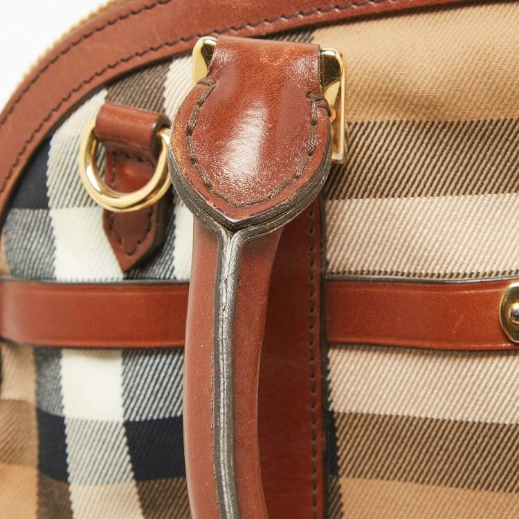 Pre Owned Burberry Brown/Beige House Check Fabric and Leather Orchard Bowler Bag